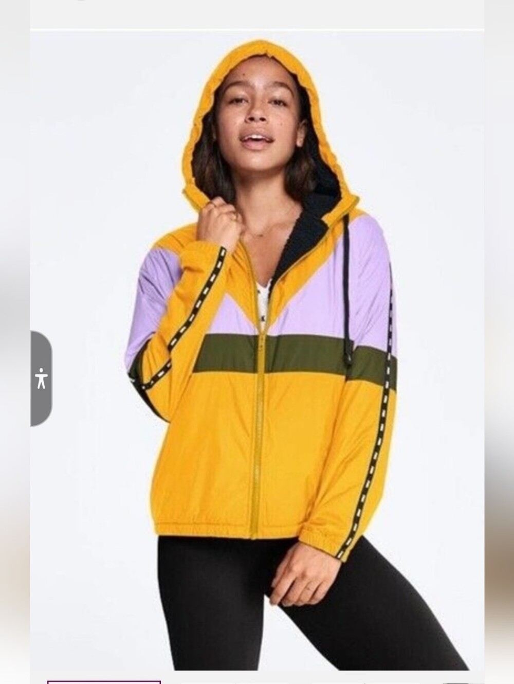 Victoria's Secret Yellow & Purple Colorblock Sherpa Lined Hooded Jacket, XS, EUC